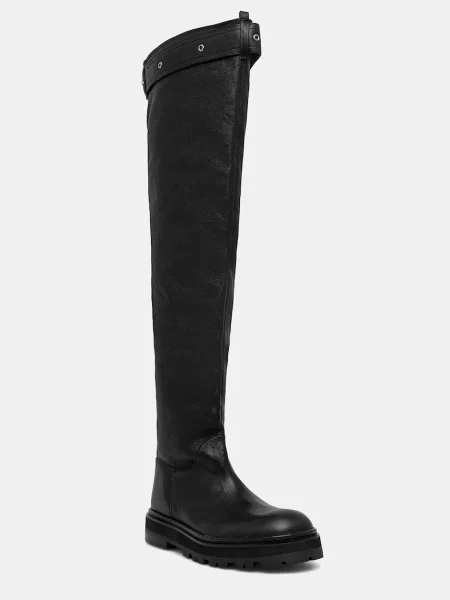 Kožne čizme Patrizia Pepe ravni potplat crna
