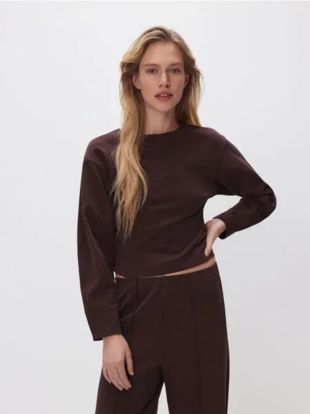 Reserved Гладкий світшот темно коричневий