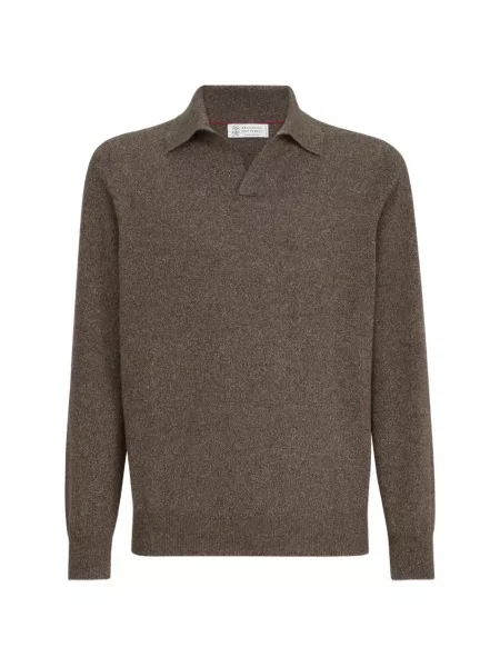 Tricou polo Brunello Cucinelli din cașmir gri