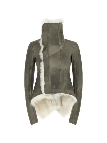 Geacă Rick Owens asimetrică din piele de oaie gri