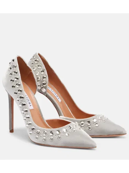Pantofi cu toc Aquazzura de catifea gri