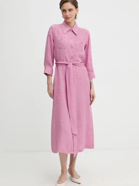Luisa Spagnoli sukienka koszulowa lniana Polesana różowa