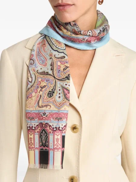 Fular Etro cu model floral albastru
