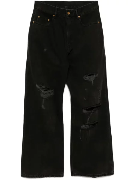 Široké džíny Croquis s dírami černé