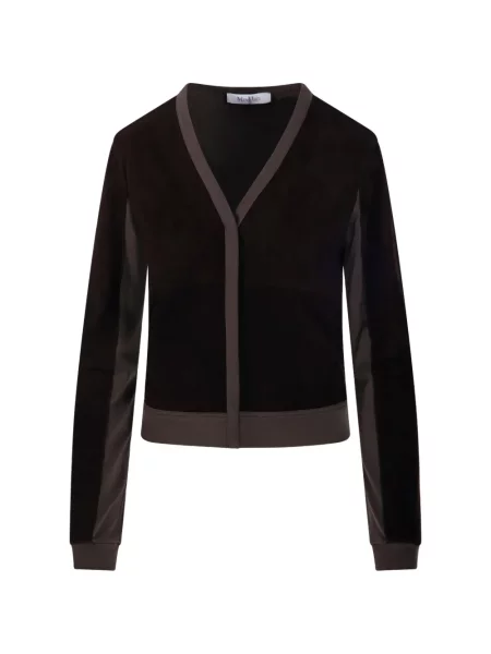 Cardigan Max Mara din piele de căprioară cu decolteu în V maro