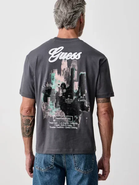 Guess tricou oversized pentru bărbați din gri