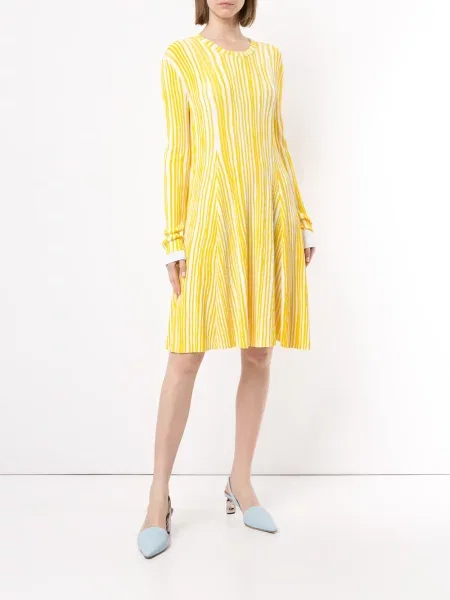 Rochie Calvin Klein cu dungi plisată de costum galben