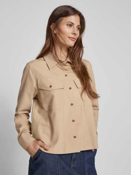 Bluzka o kroju relaxed fit z na piersi model ‘PHILA’ Mos Mosh beżowa
