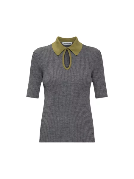 Krótki sweter Jil Sander wełniany szary