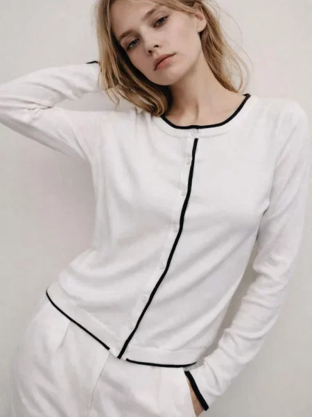 Кардиган з контрастною облямівкою з віскозою білий