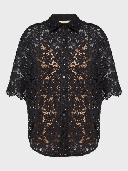 Мереживна блуза Michael Kors в квіточку з шипами чорна