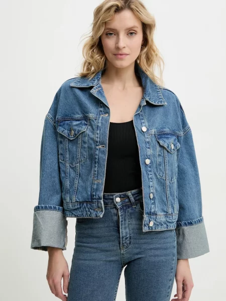 Дънково яке Answear Lab преходен модел с уголемена кройка синьо