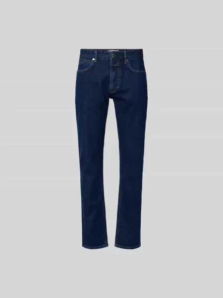 Jeansy o kroju straight fit z naszywką z logo Closed granatowe