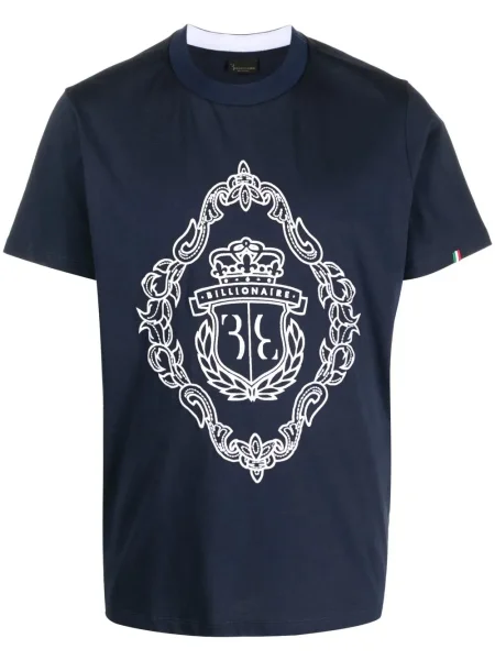 Scurt tricou Billionaire cu broderie albastru
