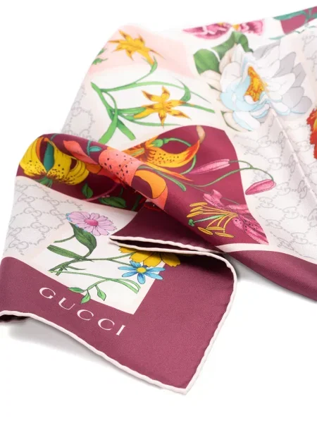 Fular Gucci cu model floral cu imagine alb