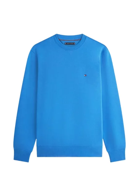 Pulover Tommy Hilfiger cu broderie cu decolteu rotund din material terry albastru