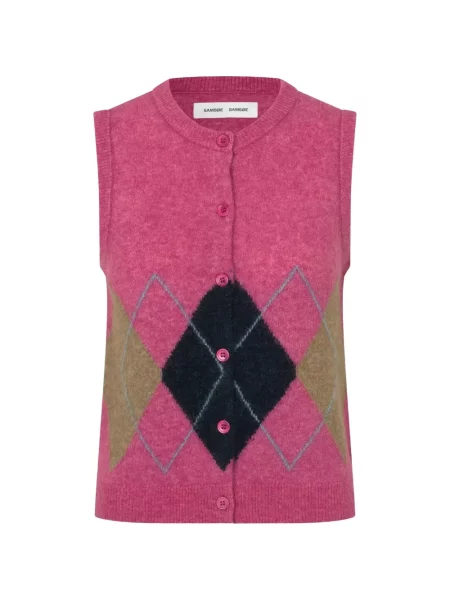 Cardigan Samsøe Samsøe cu model argyle roz