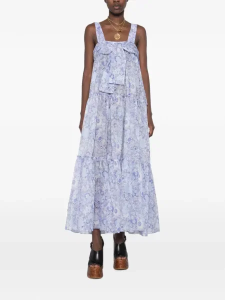 Rochie maxi Chloé cu model floral cu imagine albastru