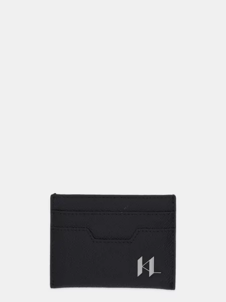 Usnjen etui za kartice Karl Lagerfeld K/MONOGRAM črna