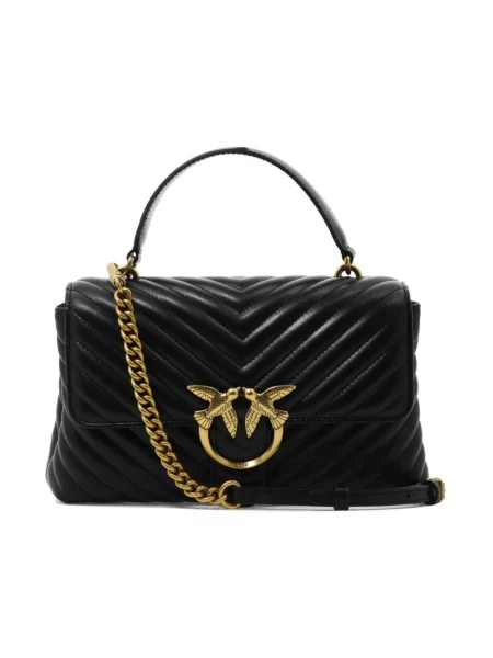 Pikowana torebka skórzana Pinko skórzana czarna