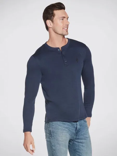 Skechers Apparel GOknit Pique Henley Лонгслів Бавовна/поліестер синій