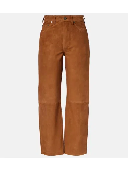 Hlače Citizens Of Humanity niski struk od brušene kože smeđa