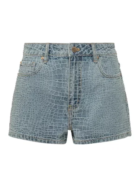 Szorty jeansowe Self-portrait skórzane niebieskie