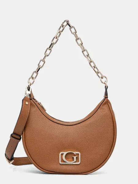 Lniana torebka hobo Guess brązowa