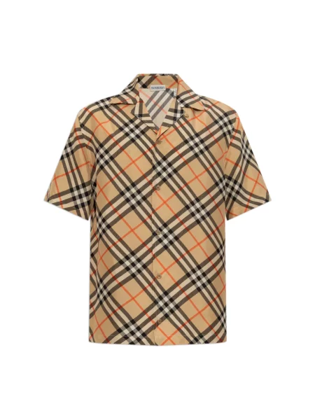 Koszula z krótkim rękawem Burberry w kratę beżowa
