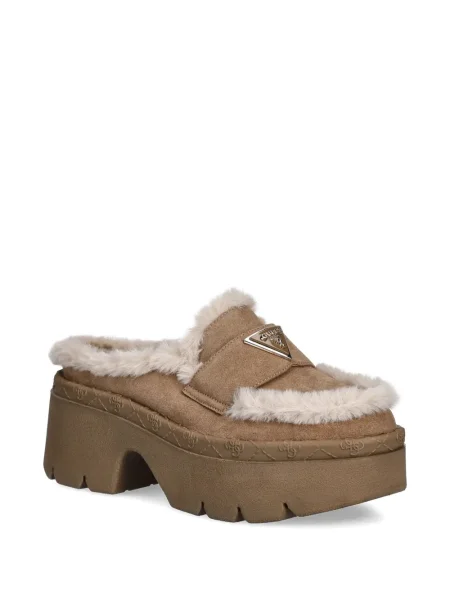 Blană artificială papuci tip mules Guess maro