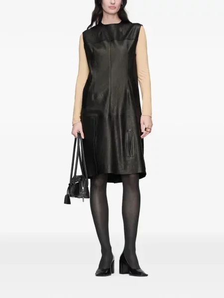 Rochie midi Maison Margiela din piele negru