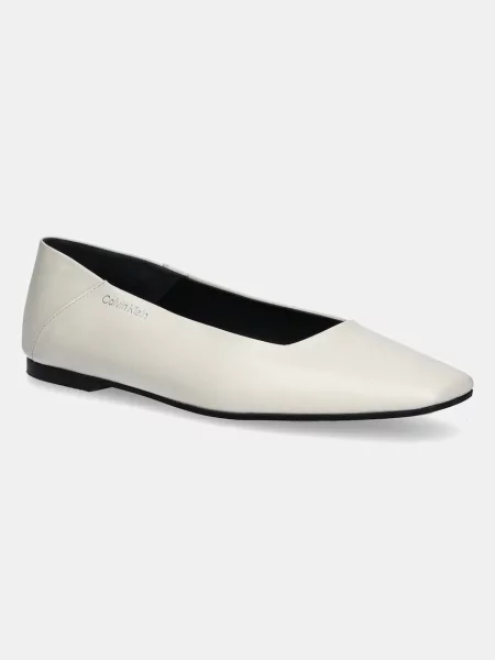 Кожени балеринки Calvin Klein FLAT BALLERINA LTH бежово
