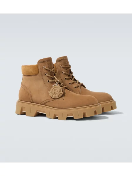 Cizme scurte Moncler din piele de căprioară bej