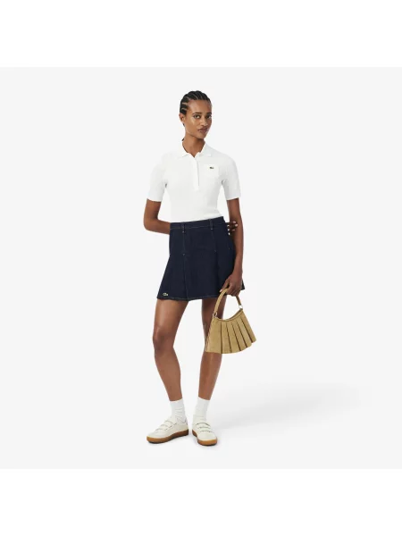 Lacoste Krótka Plisowana Spódnica Jeansowa niebieska