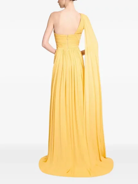 Rochie maxi Elie Saab de mătase drapată cu un umăr gol galben