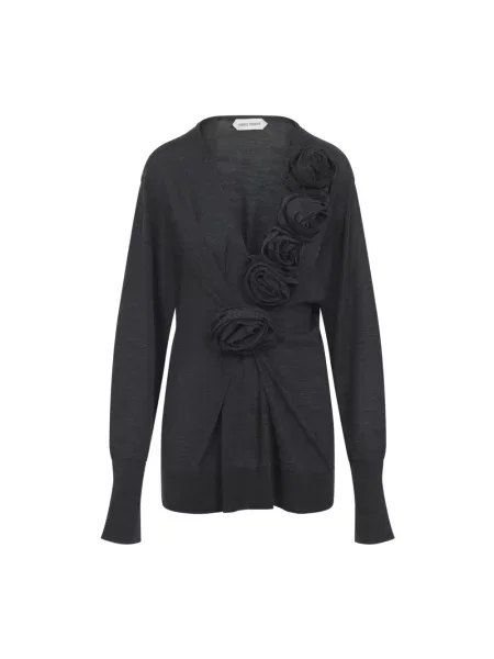 Haftowany kardigan Alberta Ferretti wełniany szary