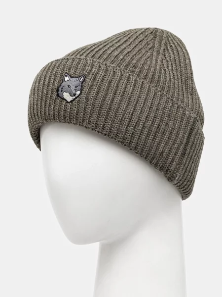 Maison Kitsuné căciulă de lână Fox Head Large Beanie verde