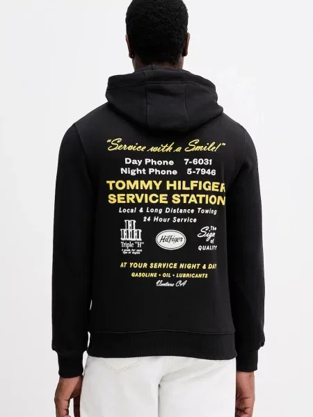 Bombažen pulover Tommy Hilfiger s kapuco črna
