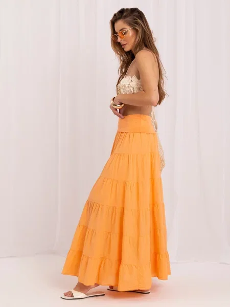 Fusta maxi Italy Moda cu volane portocaliu