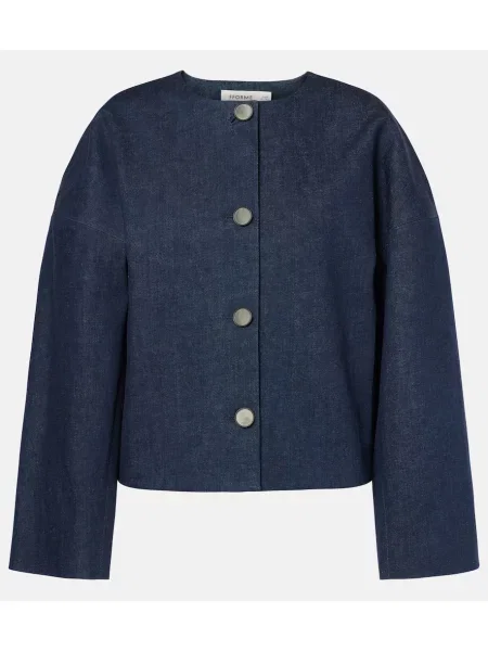 Kurtka jeansowa Fforme o krotszym kroju niebieska