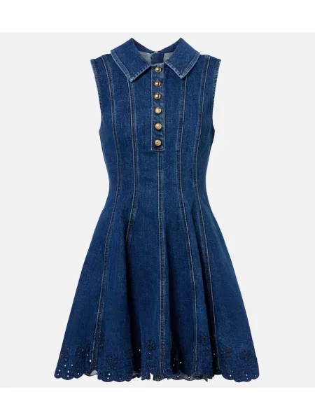 Rochie din denim Self-portrait cu broderie albastru