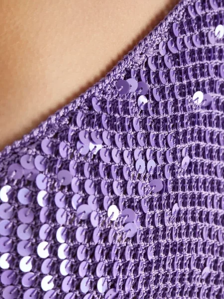 Top Retrofete cu paiete cu gât halter violet