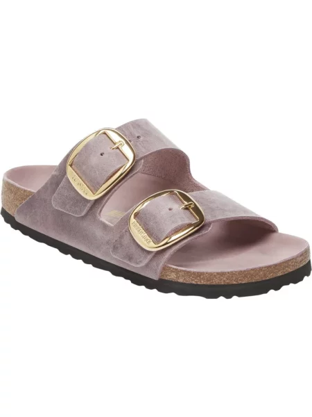 Klapki Birkenstock skórzane na sprzączkę fioletowe