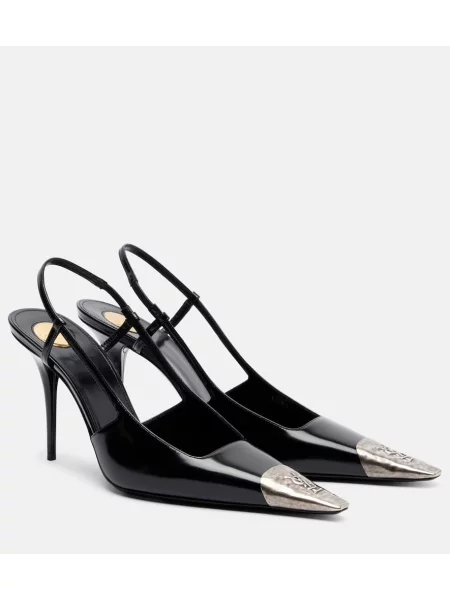 Pantofi cu toc Saint Laurent din piele slingback negru