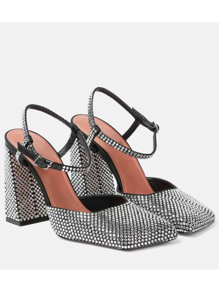 Pantofi cu toc Amina Muaddi din satin negru