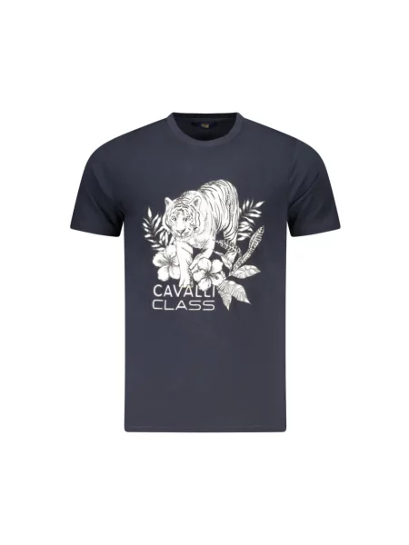 Krótka koszulka Cavalli Class z nadrukiem niebieska