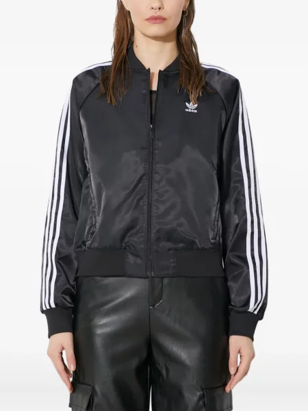 Prugasta satenska majica s kapuljačom Adidas crna