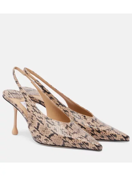 Pantofi cu toc Jimmy Choo din piele slingback cu model piele de șarpe maro