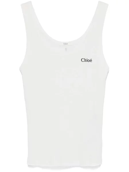 Top Chloé din jerseu alb