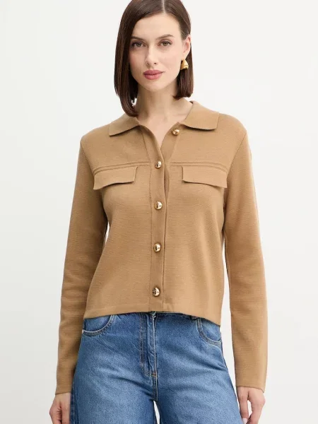 Morgan kardigan z domieszką wełny lekki MIMDIE brązowy